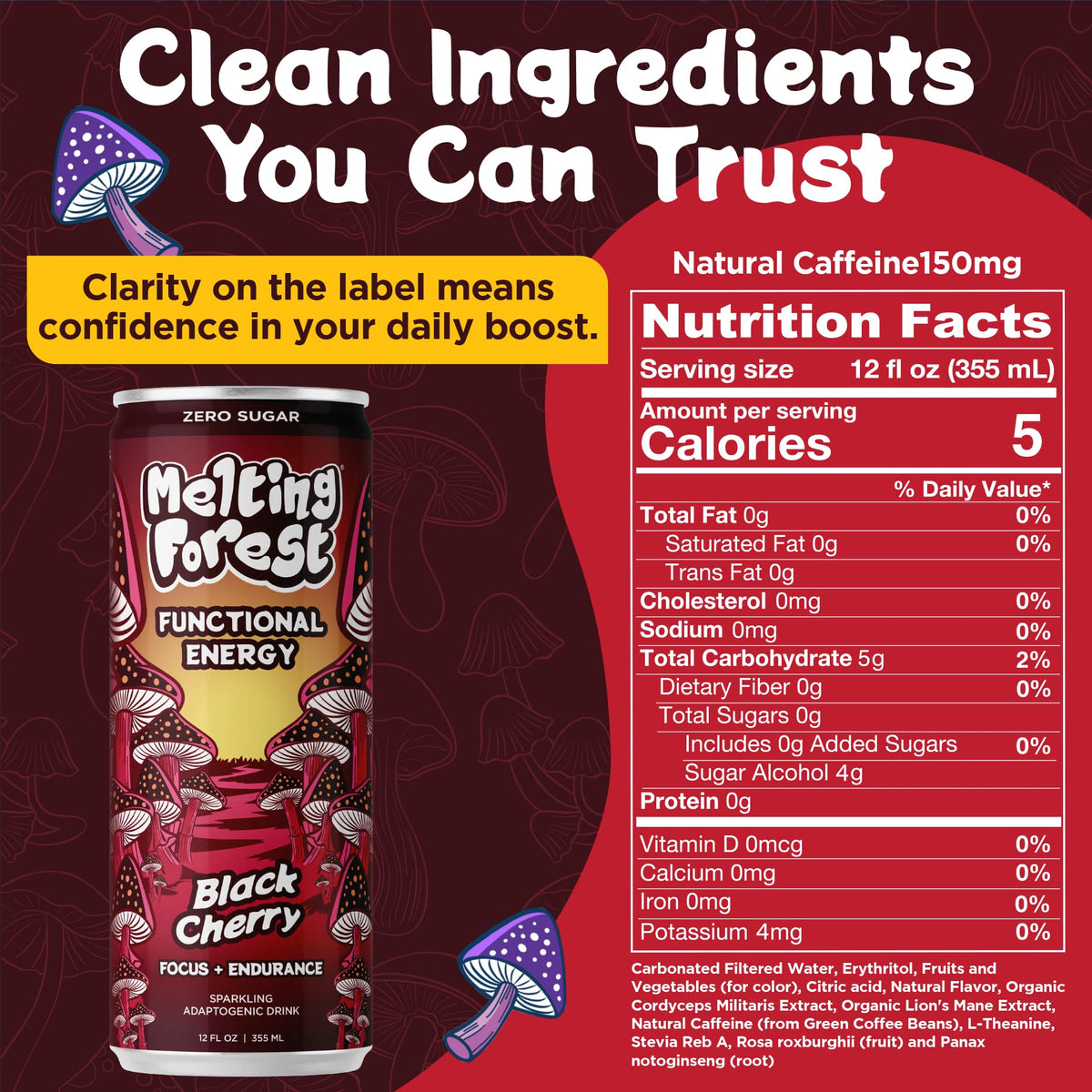 Melting Forest Adaptogen Energy Blend Can conveys balanced energy and calm alertness.