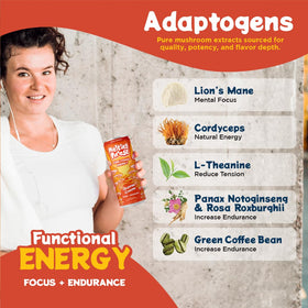 Melting Forest cordyceps and lion's mane close-up highlighting cognitive focus ingredients.