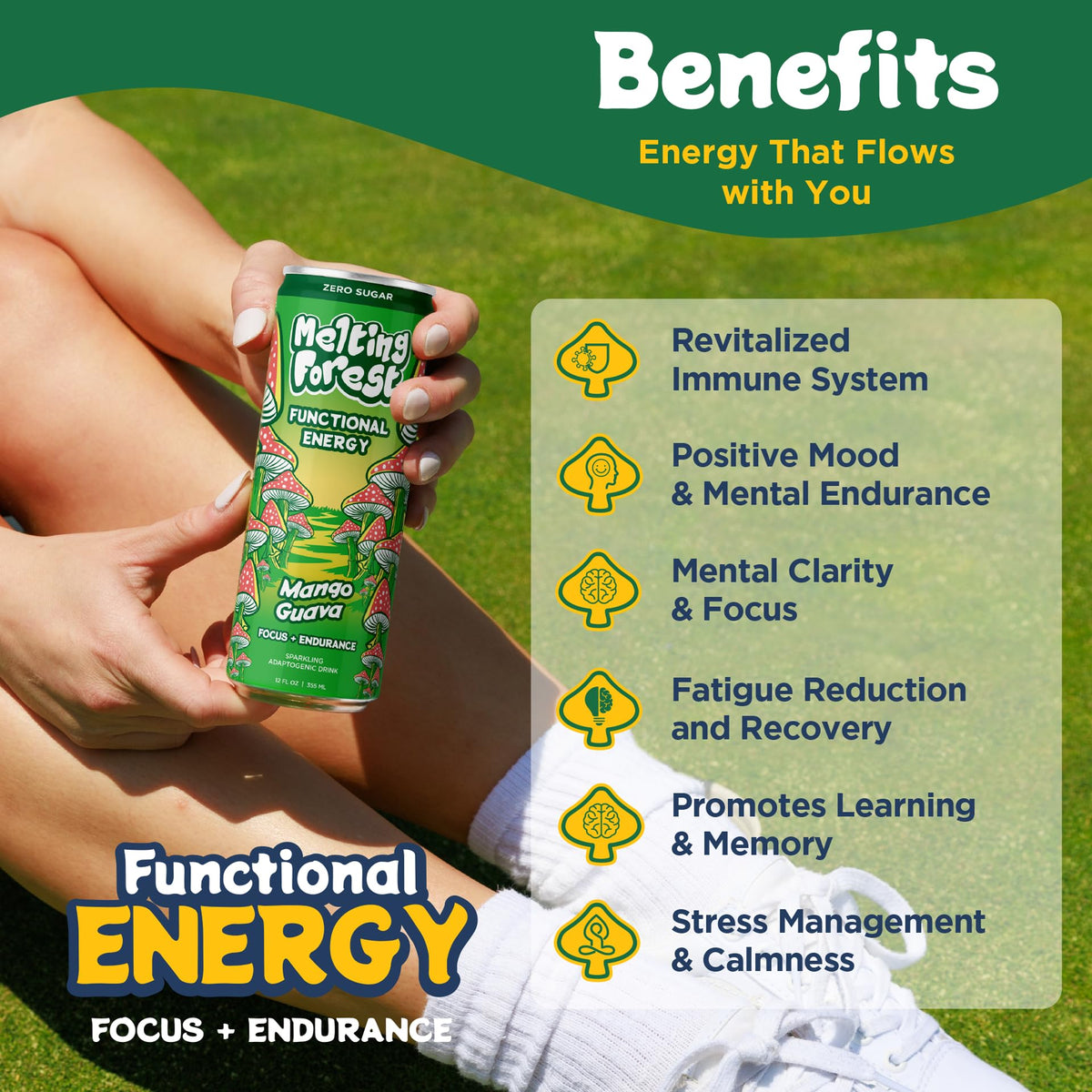 Melting Forest cordyceps and Lions Mane energy can for focused thinking.