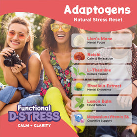 Melting Forest D-Stress mushroom blend bottle suggests adaptogenic support for focus.