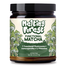 Melting Forest Mushroom Matcha Powder in a tin for clean energy and focus