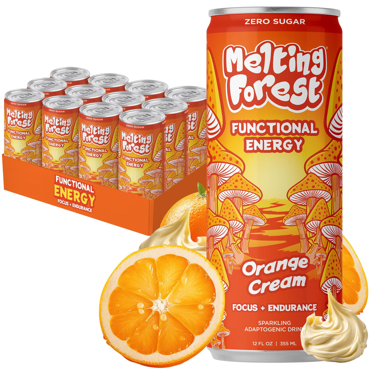 Melting Forest Orange Cream energy can front view for steady daytime focus.