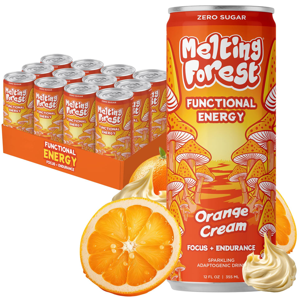 Melting Forest Orange Cream energy can front view for steady daytime focus.
