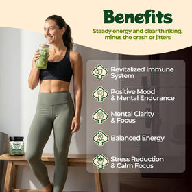 Seven-mushroom adaptogen blend bottle highlighting balanced daily wellness