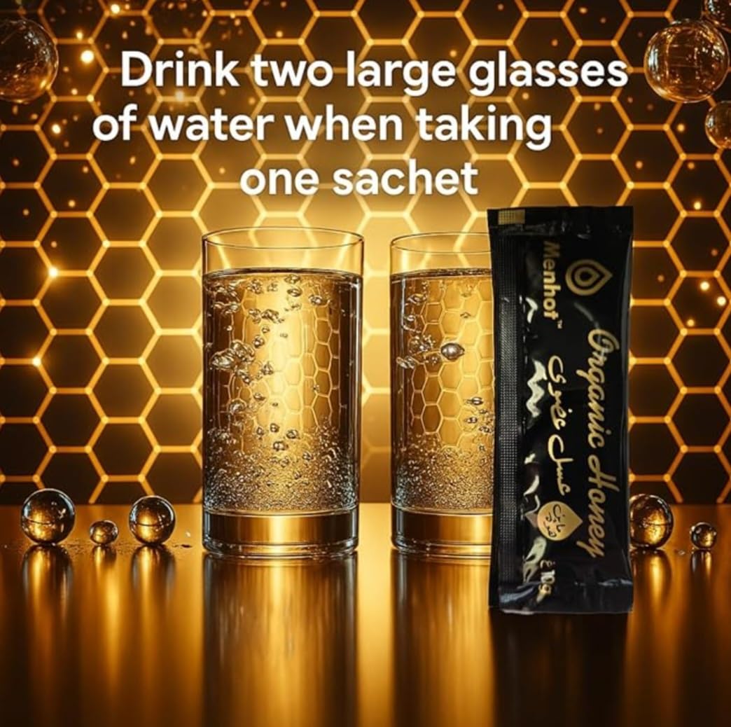 Menhot Honey for Men sachets closeup highlighting pure ingredients