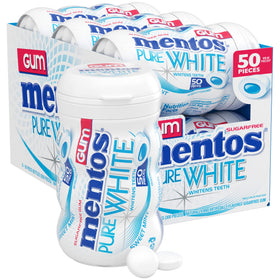 Mentos Pure White sugar-free gum bottle with 50 pieces for on-the-go freshness