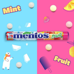 Mentos brand logo with mint candy beads for a refreshing treat