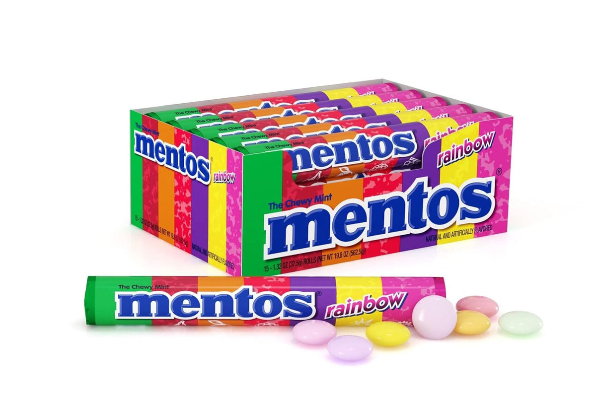 MENTOS Chewy Mint candy roll packaging display ideal for party treats.