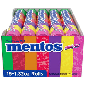 MENTOS rainbow mint colors close-up highlighting variety of flavors for sharing.