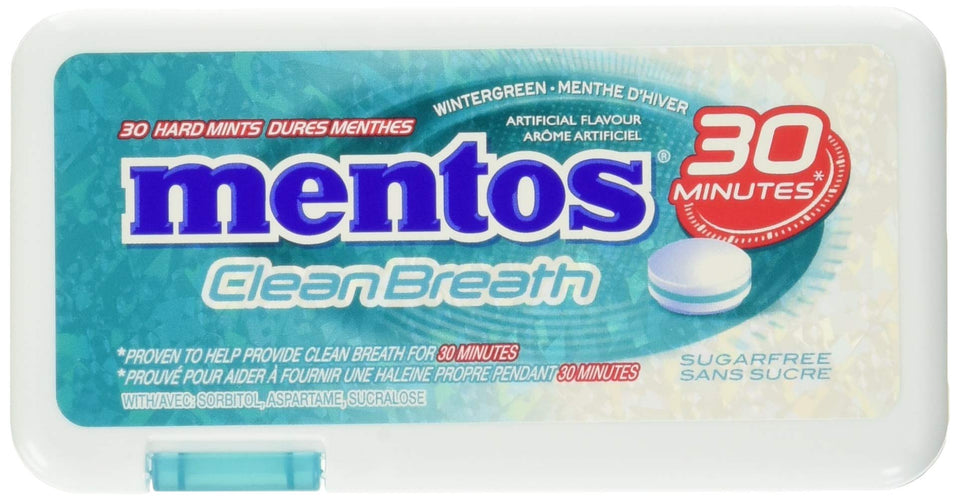 MENTOS Clean Breath Mints Wintergreen, 30-count pack, portable for on-the-go freshness.