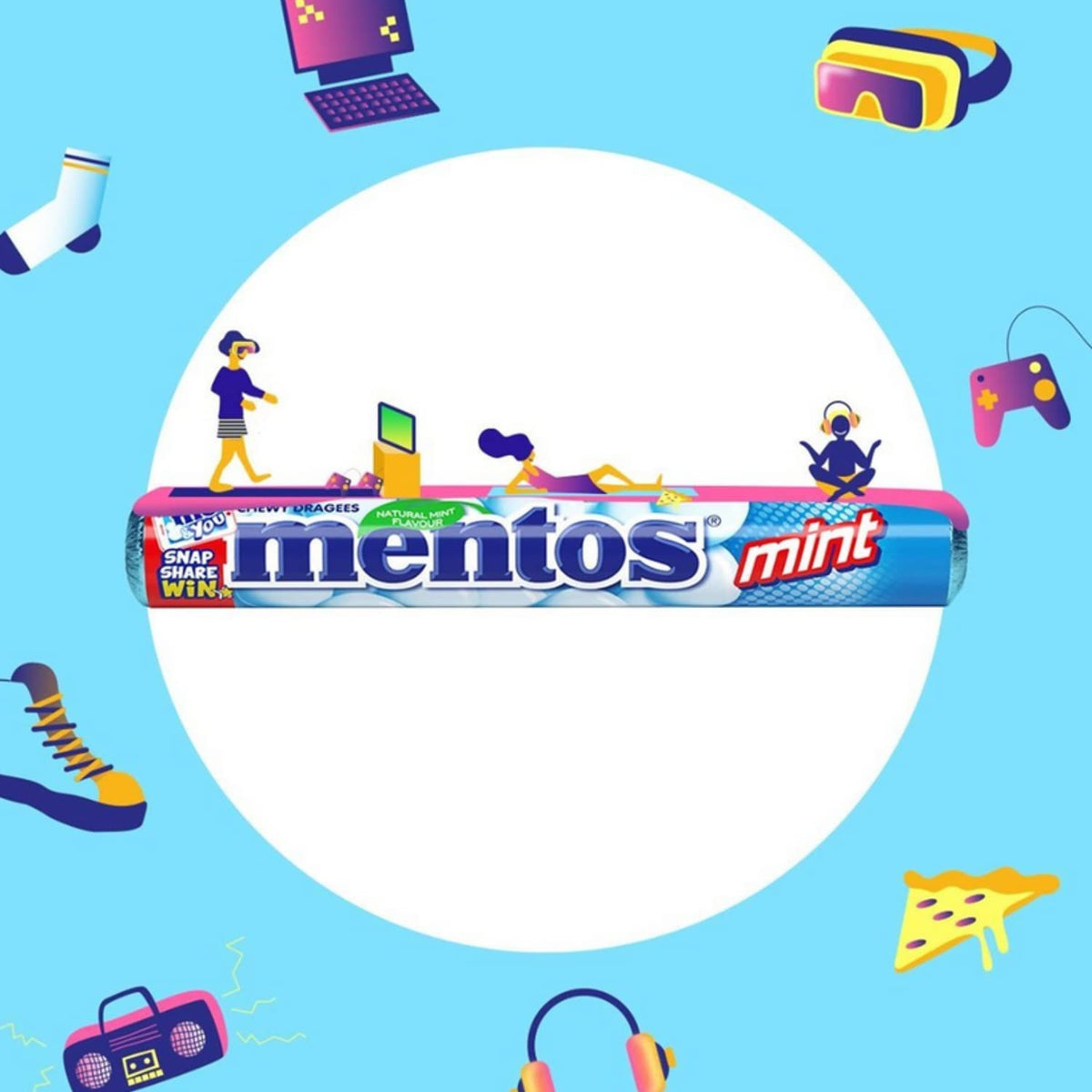 Pouring Mentos Mint Chewy Dragees bag into hand for quick refreshment