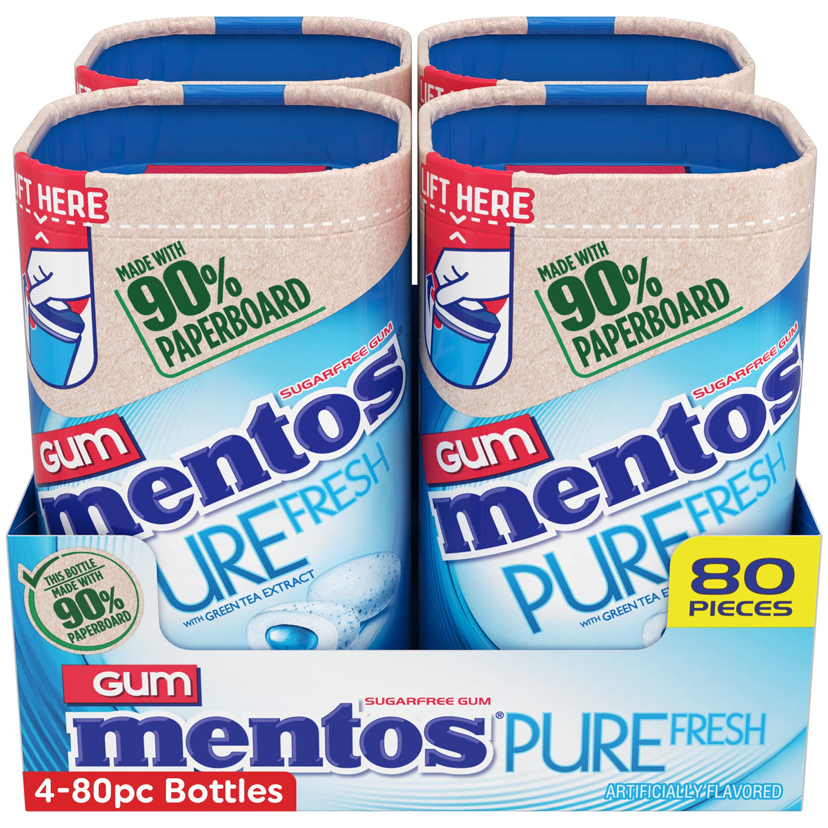 Mentos Pure Fresh gum bottle containing 80 pieces for long-lasting mint flavor