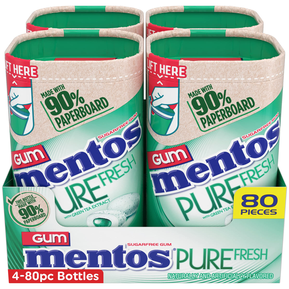 Close-up of Mentos Pure Fresh gum pieces with spearmint flavor.