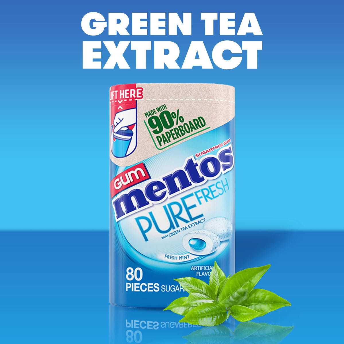 Mentos Pure Fresh gum bottle with a reclosable lid to keep gum fresh between uses