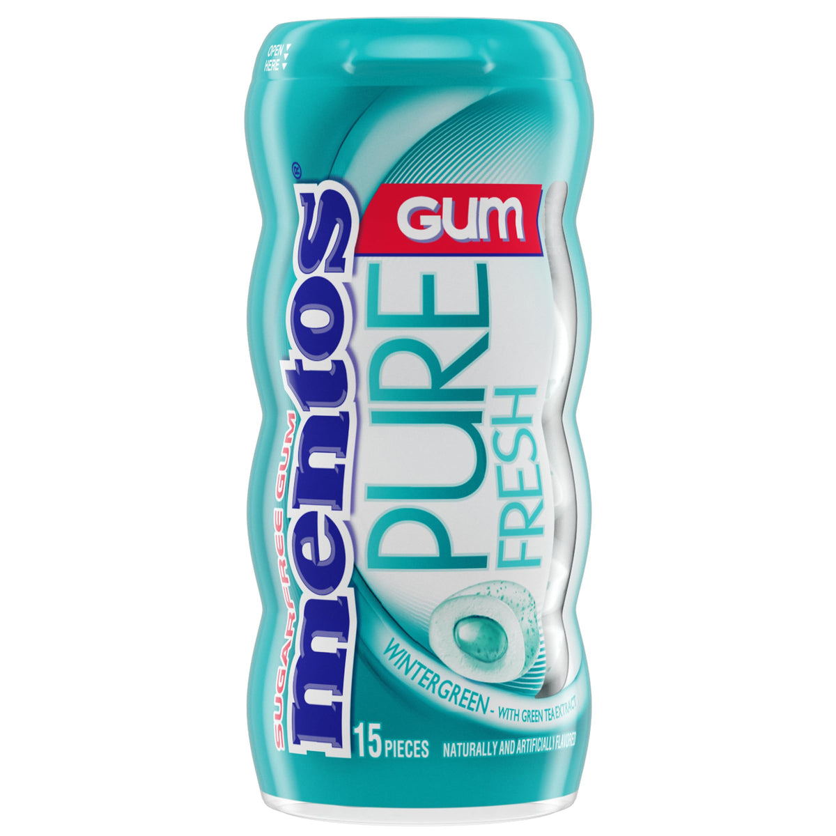 MENTOS Pure Fresh packaging close-up highlighting the sugar-free formula with xylitol