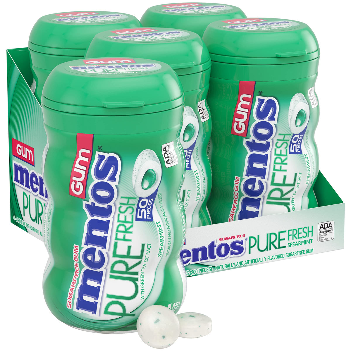 MENTOS Pure Fresh Spearmint gum bottle closed, perfect for desk