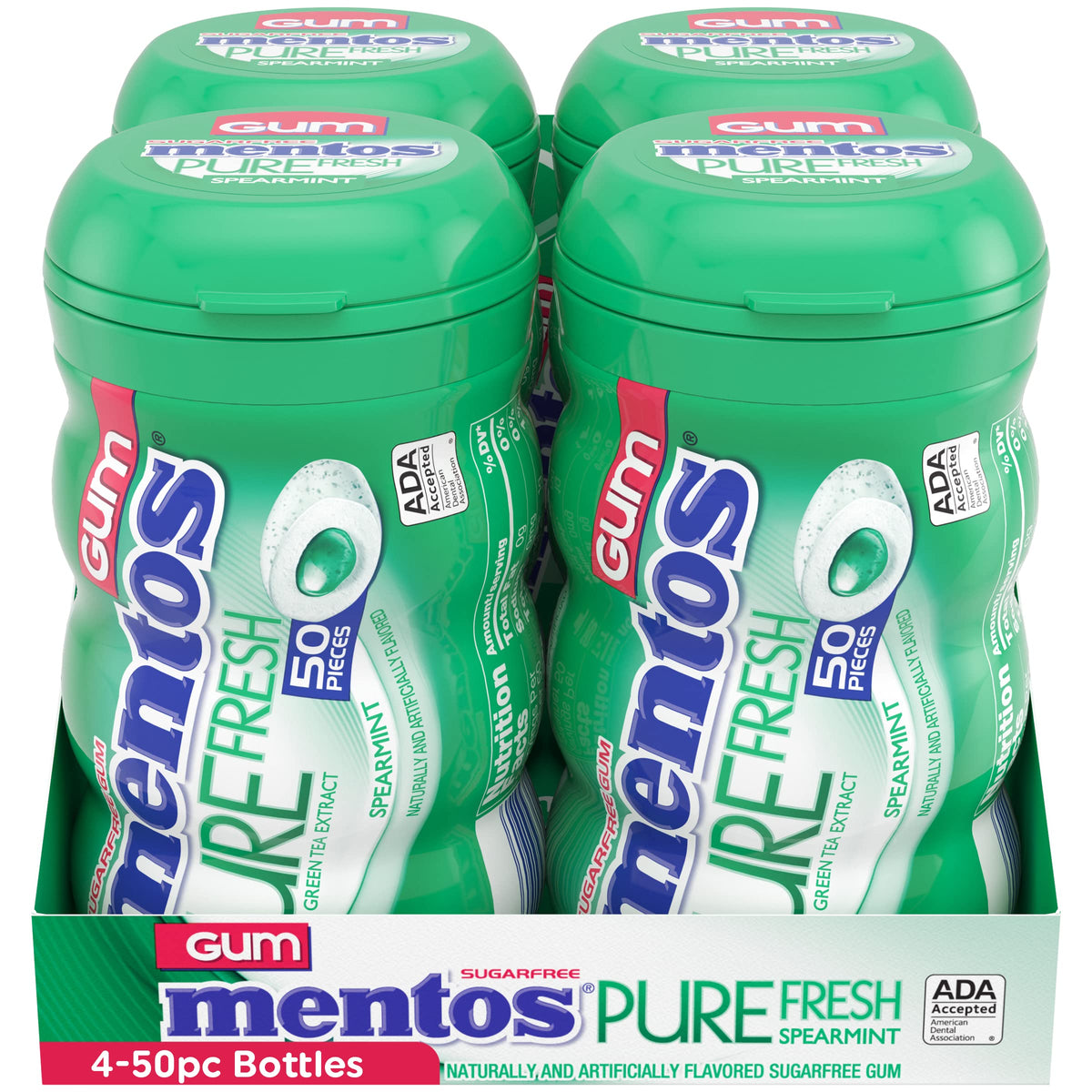 MENTOS Pure Fresh Spearmint bottle open for easy grab and chew