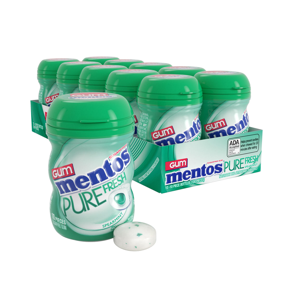 Mentos Pure Fresh Spearmint gum bottle pack for on-the-go freshness