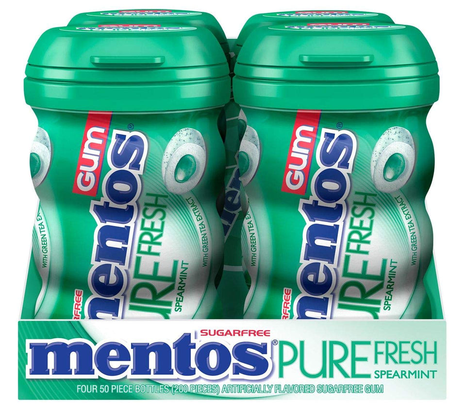 Mentos Pure Fresh Spearmint gum 4-pack for long-lasting breath on the go