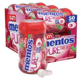 MENTOS Pure Fresh Strawberry gum bottles in a 6-pack for desk and commute