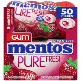 Gum bottles from Mentos Pure Fresh Strawberry ready for desk or bag