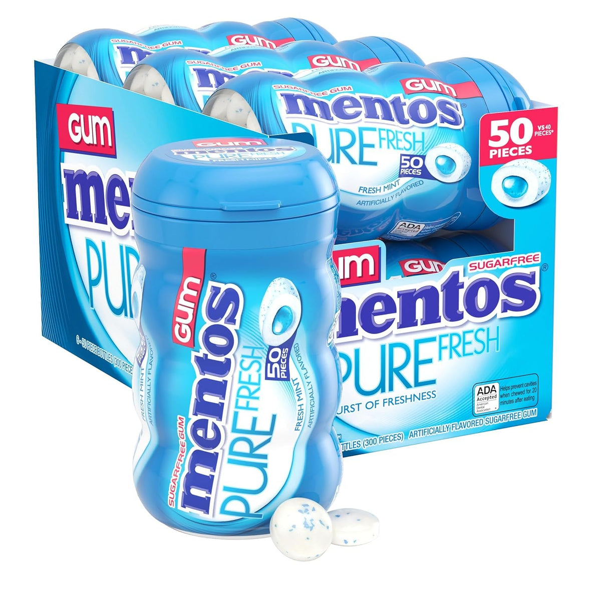 Mentos Pure Fresh gum bottle with Fresh Mint for on-the-go freshness