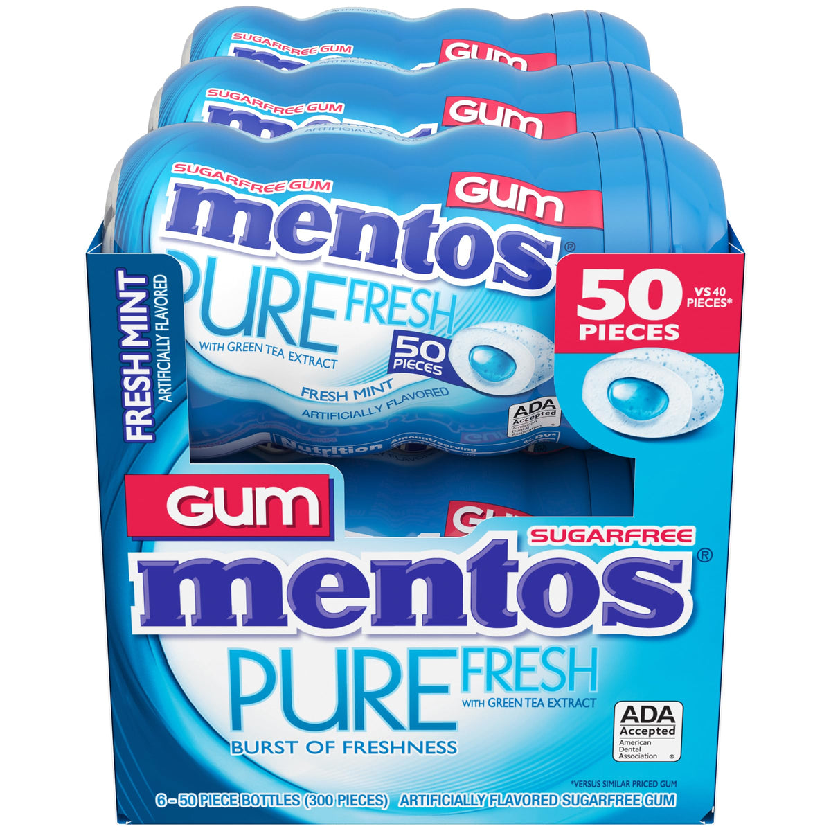 Mentos Pure Fresh gum piece in mint flavor for quick breath refresh