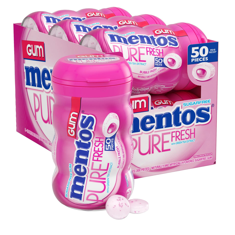 Mentos Pure Fresh bubble-fresh gum bottle for on-the-go breath refresh