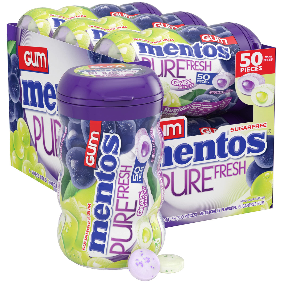 Mentos Pure Fresh grape medley gum bottle for on-the-go freshness