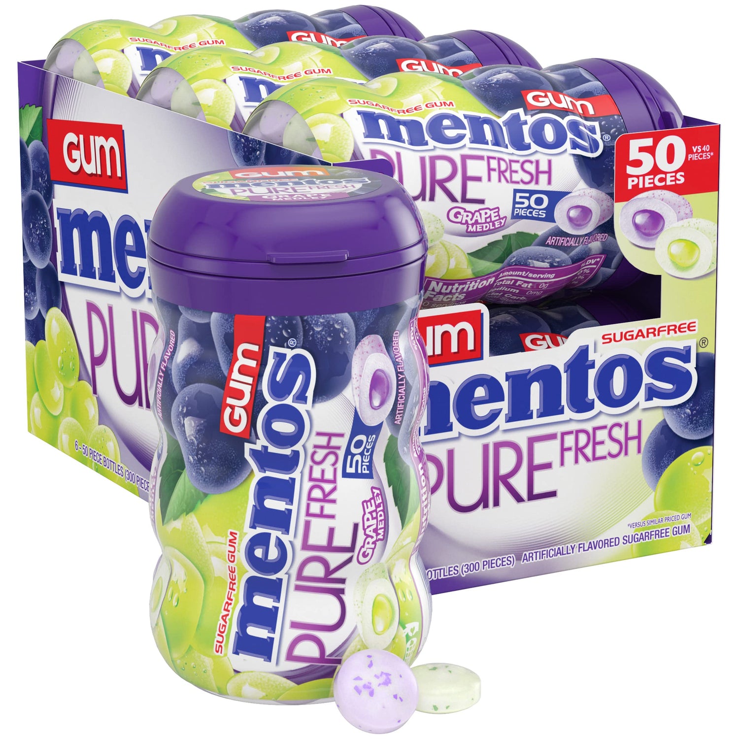 Mentos Pure Fresh grape medley gum bottle for on-the-go freshness