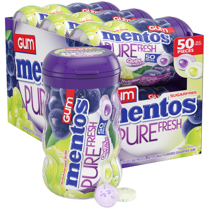 Mentos Pure Fresh grape medley gum bottle for on-the-go freshness