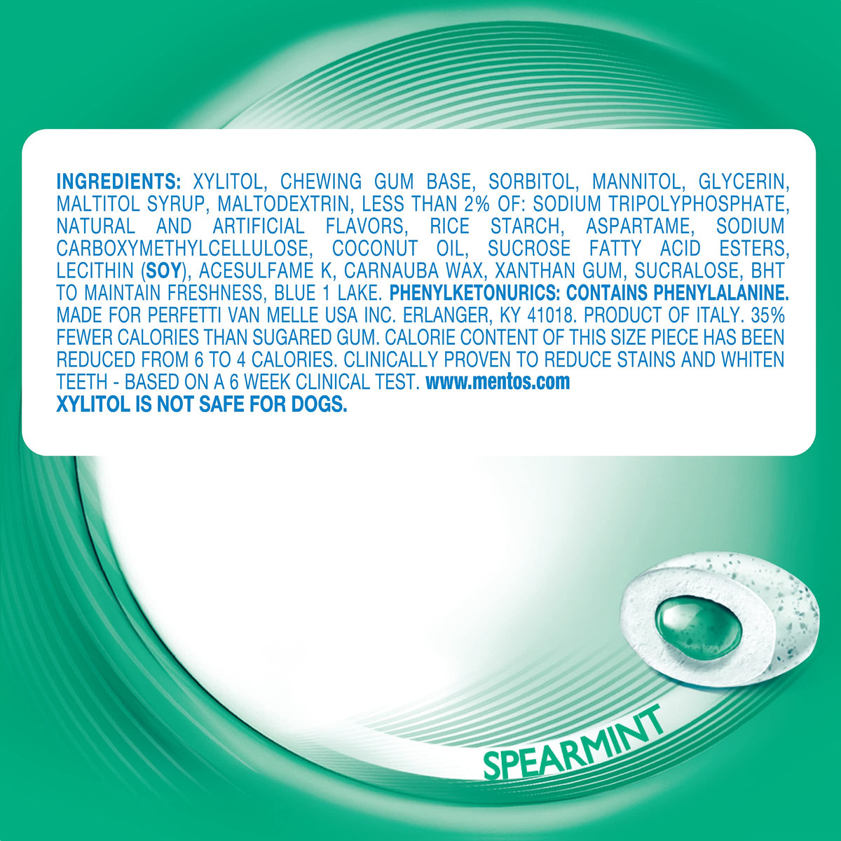 Sweet spearmint gum pieces arranged for easy grabbing.