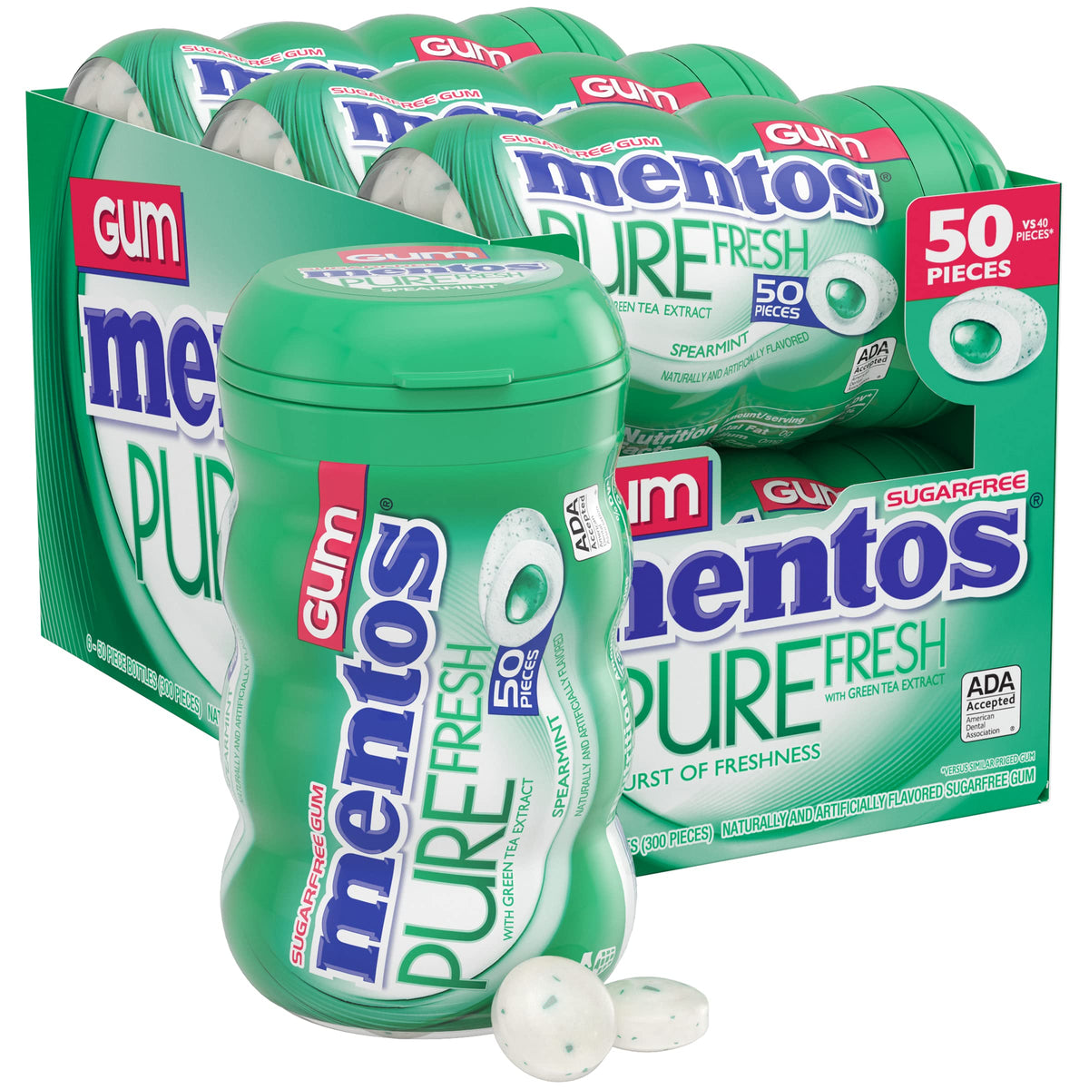 Mentos Pure Fresh sugar-free gum bottle set for on-the-go freshness