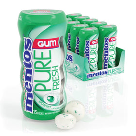Mentos Pure Fresh gum bottle for on-the-go freshness.