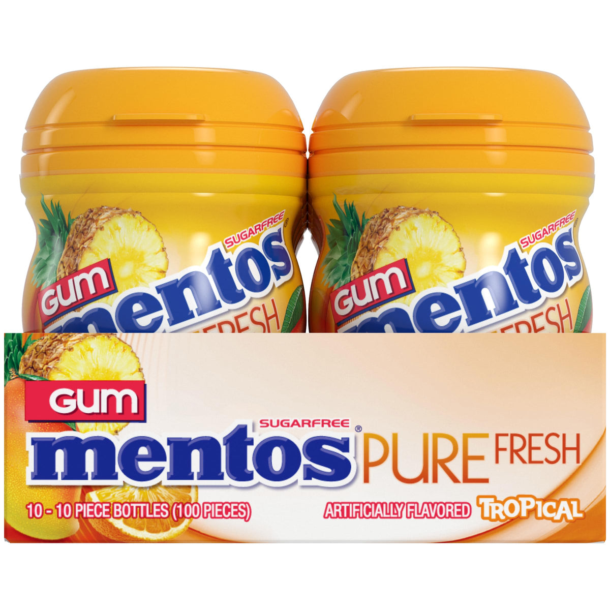 Mentos Pure Fresh Tropical gum pack display for convenient on-the-go freshness