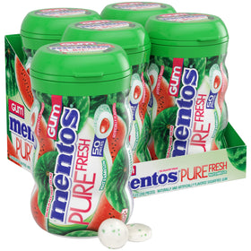 Mentos Pure Fresh Watermelon SugarFree gum bottle front for on-the-go freshness