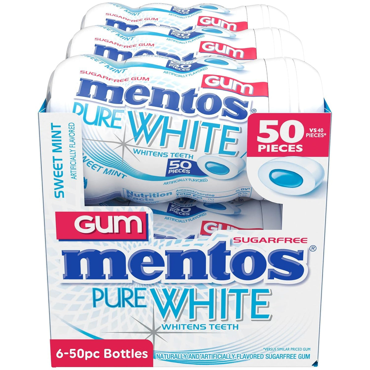 Car-use scene showing Mentos Pure White gum for on-the-road freshness