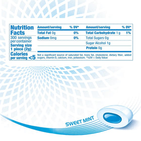 Xylitol ingredient close-up in Mentos Pure White gum