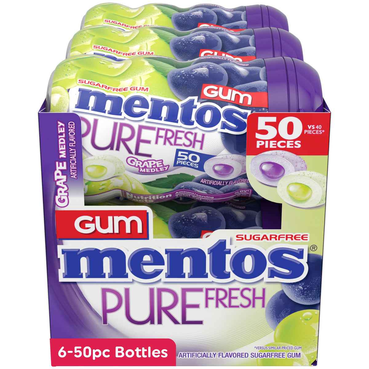 Six-bottle bulk pack of Mentos in a convenient display