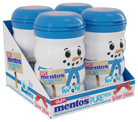 Mentos Snowman Bottle Fresh Mint gum for long-lasting breath on the go.