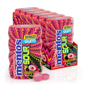 Mentos Sour Sugar-Free Gum six-bottles pack shot for on-the-go freshness.