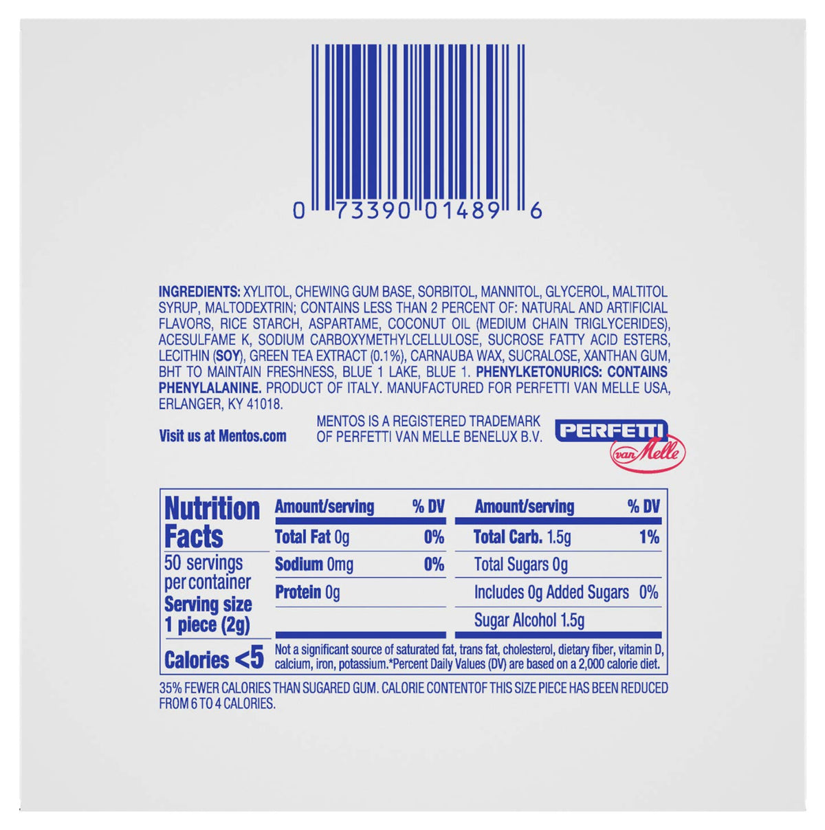 Mentos Sugar-Free Gum Fresh Mint 4x50-piece bulk for stocking stuffers.