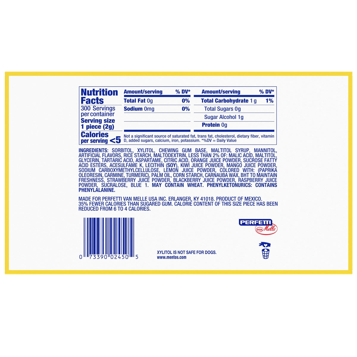 Mentos Sugar Free gum with xylitol may support tooth-friendly habits.