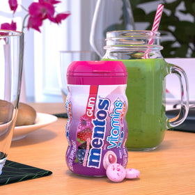 Mentos vitamin gum berry piece close-up showing flavor and chew
