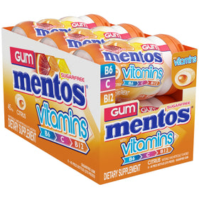 Mentos Vitamins Gum Citrus bottle close-up conveys refreshing aroma