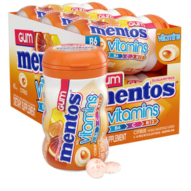 Mentos Vitamins Gum Citrus bottle offers sugar-free freshness with xylitol