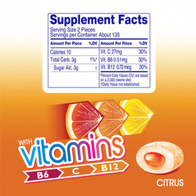 Mentos Vitamins Gum Citrus nutrition-label notes vitamins and sugar-free formula