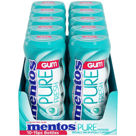 MENTOS Wintergreen gum pieces inside a transparent bottle for quick refreshment