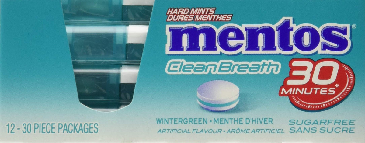 MENTOS Clean Breath Mints Wintergreen, dispensed for a crisp finish.