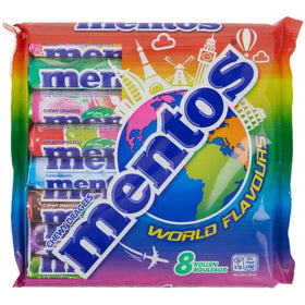 Mentos World Flavours 8-rolls pack front view, ideal for gifting or party snacking.